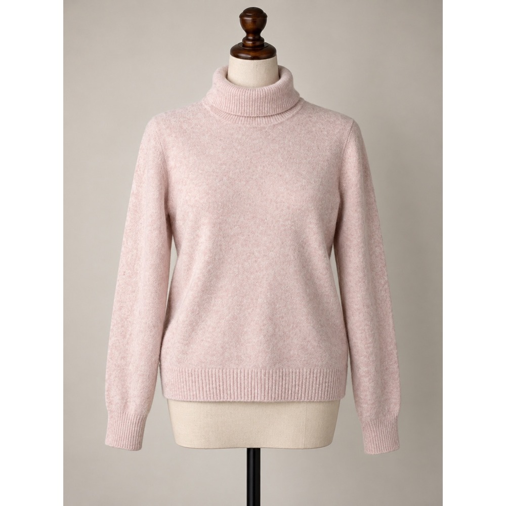Womens Pink 100% Wool Turtleneck Knit Sweater Size L Lanpulux Minimalist Cozy